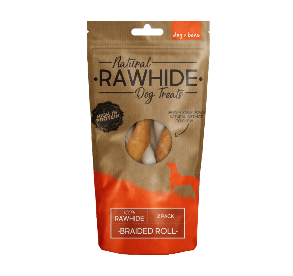 Dog n Bone Rawhide Braided Roll 2pk - Pet Brands Ltd